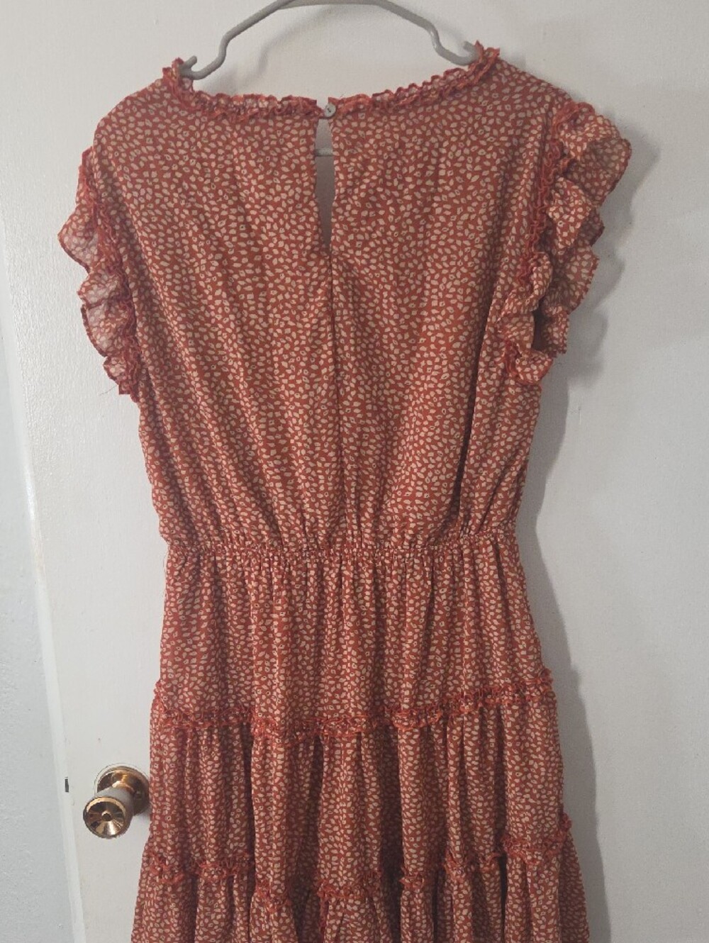 She + Sky Rust Floral Tie-Front Tiered Midi Dress - Picture 5 of 6